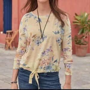 Sundance Women Linen Garden Dance Top Shirt Sz M Long Sleeve Tie-Hem Multicolor